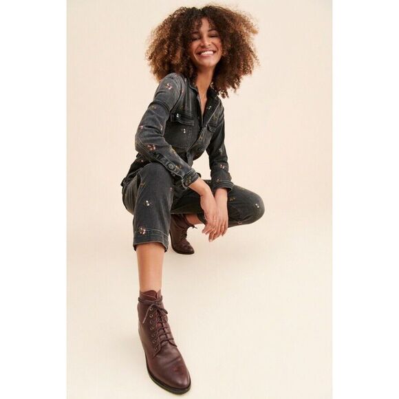 Free People x Driftwood Embroidered Straight Leg Coveralls - Picture 3 of 8